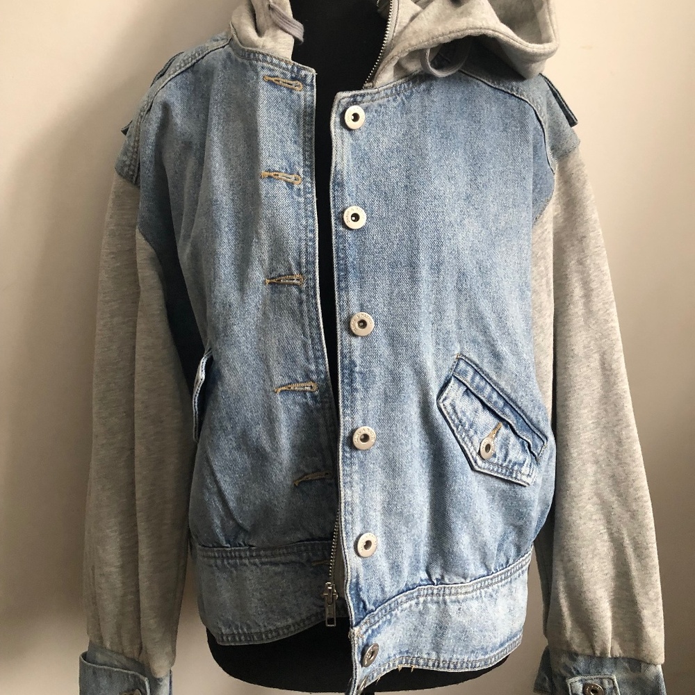 Dance&marvel hooded denim jacket with grey hoodie sleeves